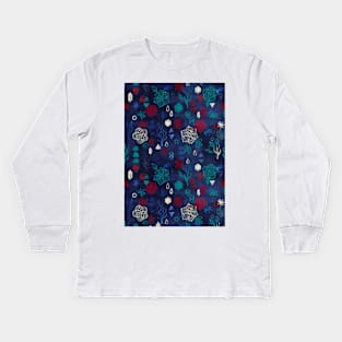 Elements - a watercolor pattern in red, cream & navy blue Kids Long Sleeve T-Shirt